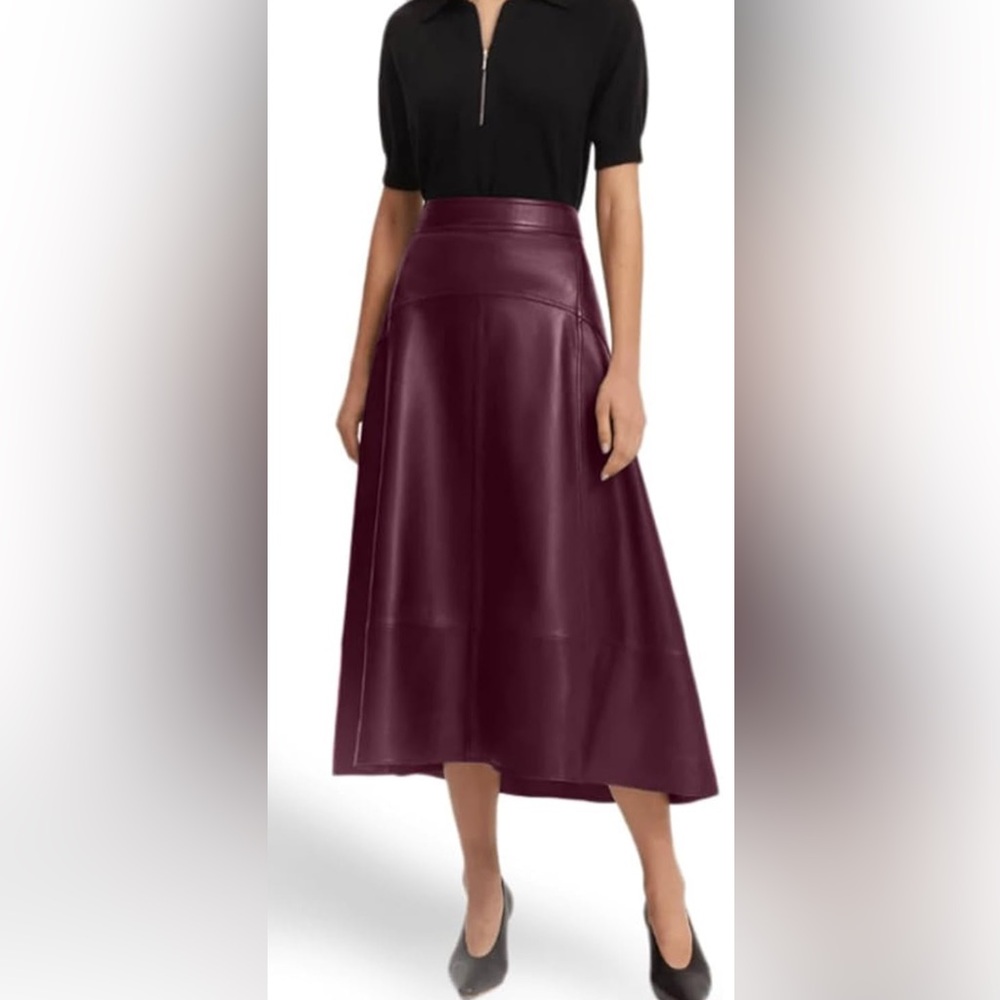 Jild Burgundy Leather Midi Skirt. Gorgeous!